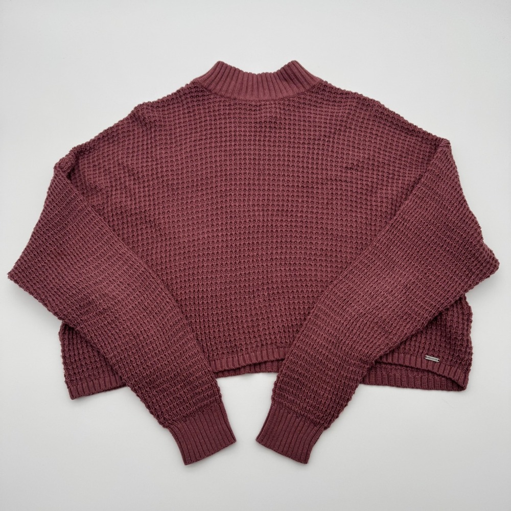 Hollister Womens Burgundy‎ Pink Waffle Knit Cropped Mock Neck Sweater Large